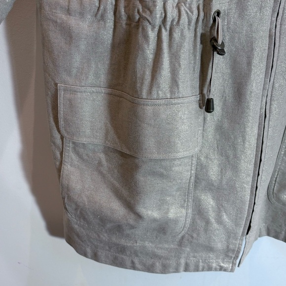 J JILL Sz XL Jacket Hood Drawstring Pockets Unlined Linen Cotton Blend Metallic - Picture 2 of 9